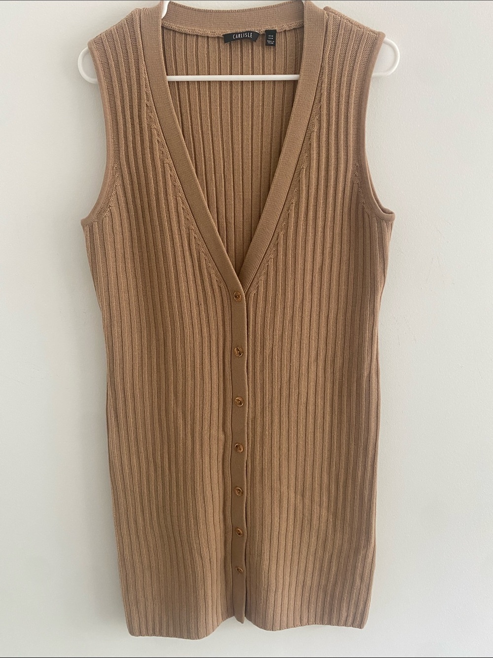 Carlisle Merino Wool Tabard Duster Button Ribbed Cardigan Neutral Camel Sz M